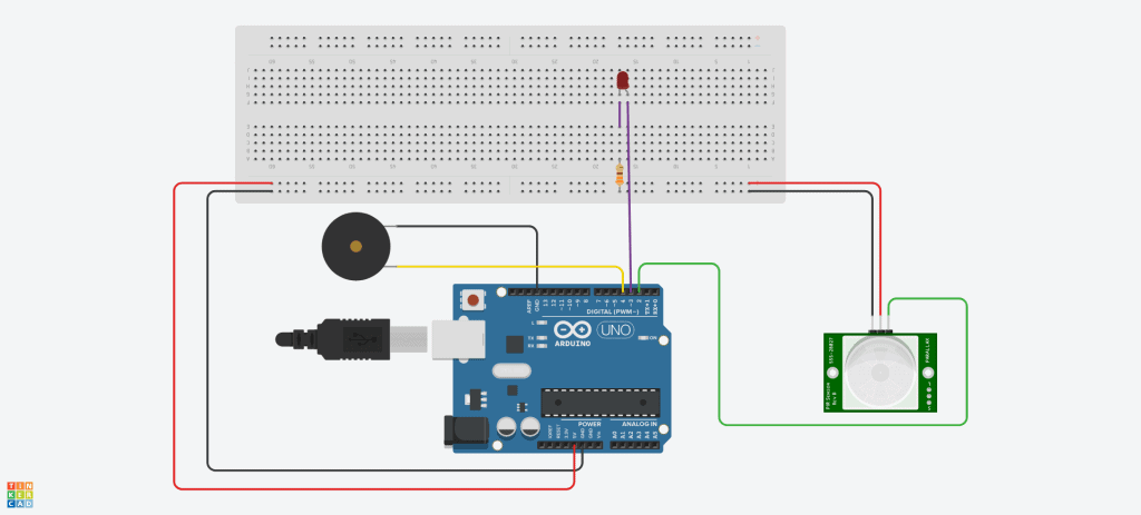 Diagrama de conexión para armar un detector de movimiento con Arduino